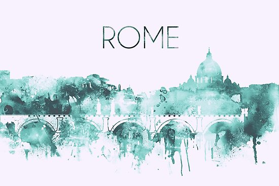 550x367 Rome Watercolor Blue Skyline Of The Italian Capital,modern Italian