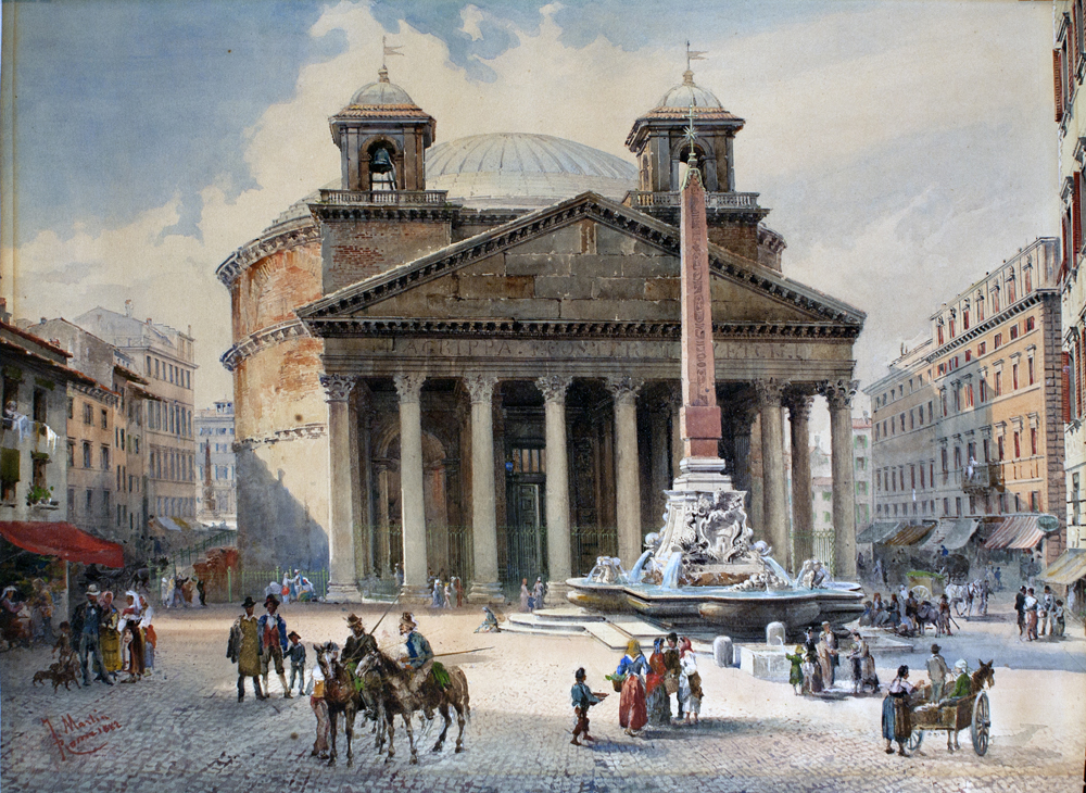1000x730 The Pantheon In Rome Watercolor Signed F. Martin 1882 Bruschini
