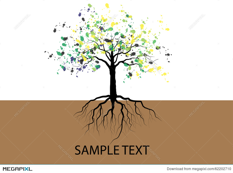 800x595 Tree With Roots Underground Watercolor Design,vector Illustration