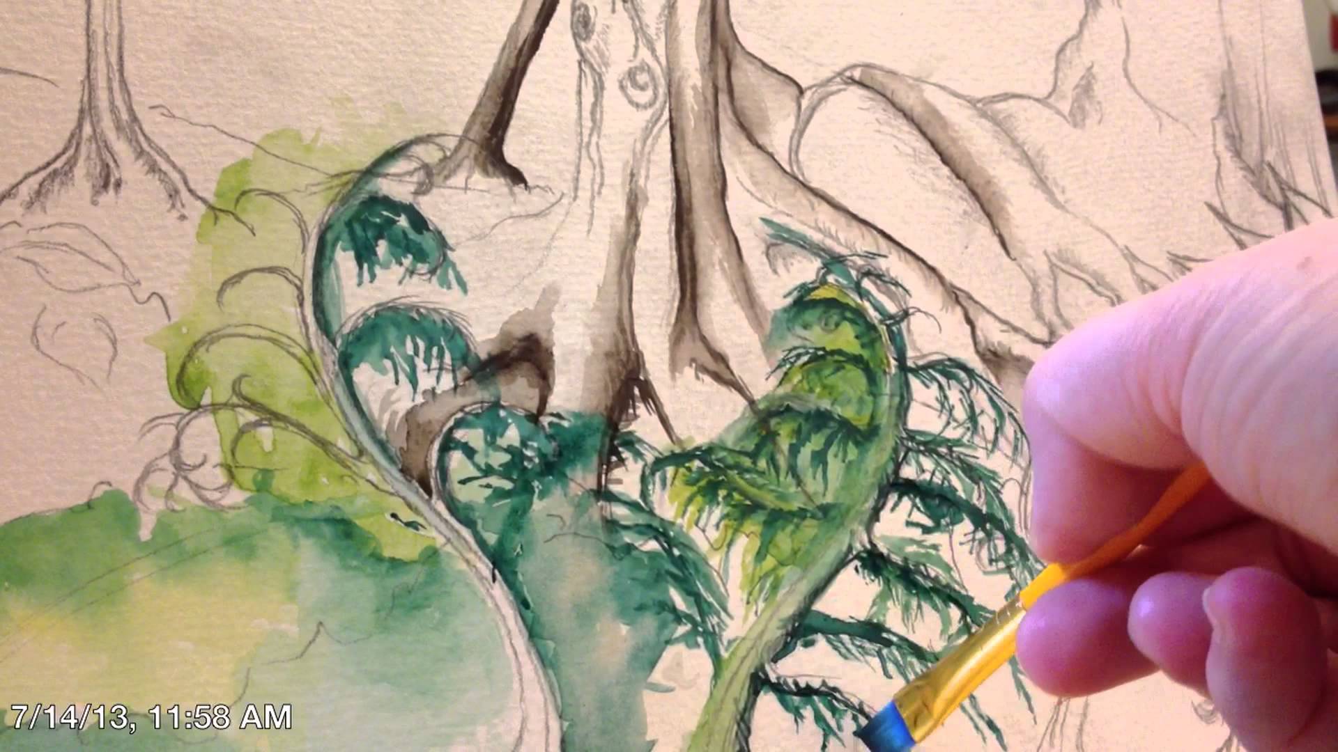 1920x1080 Watercolor Landscape With Tree Roots, Inspiration To