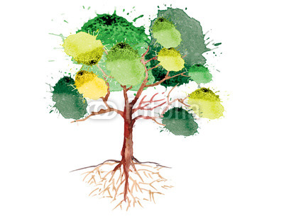 400x309 Chestnut Tree With Roots On White Background,watercolor Brush