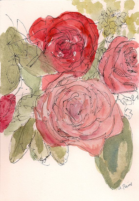 570x826 Red And Pink Roses Watercolor Painting Rose Art Print, Whimsical