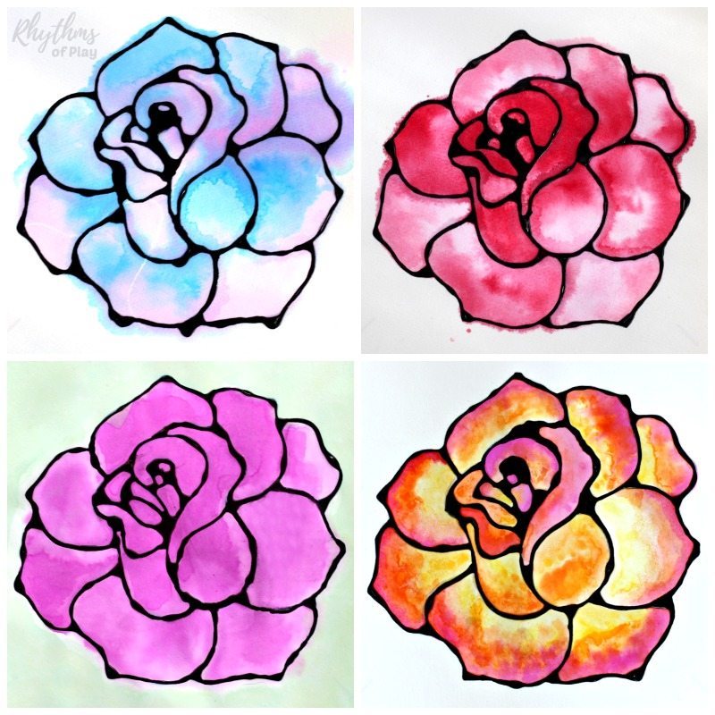 800x800 Black Glue Rose Watercolor Resist Art Project Rhythms Of Play