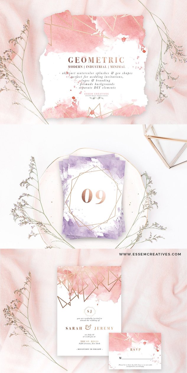 633x1263 Rose Gold Geometric Watercolor By Graphicassets