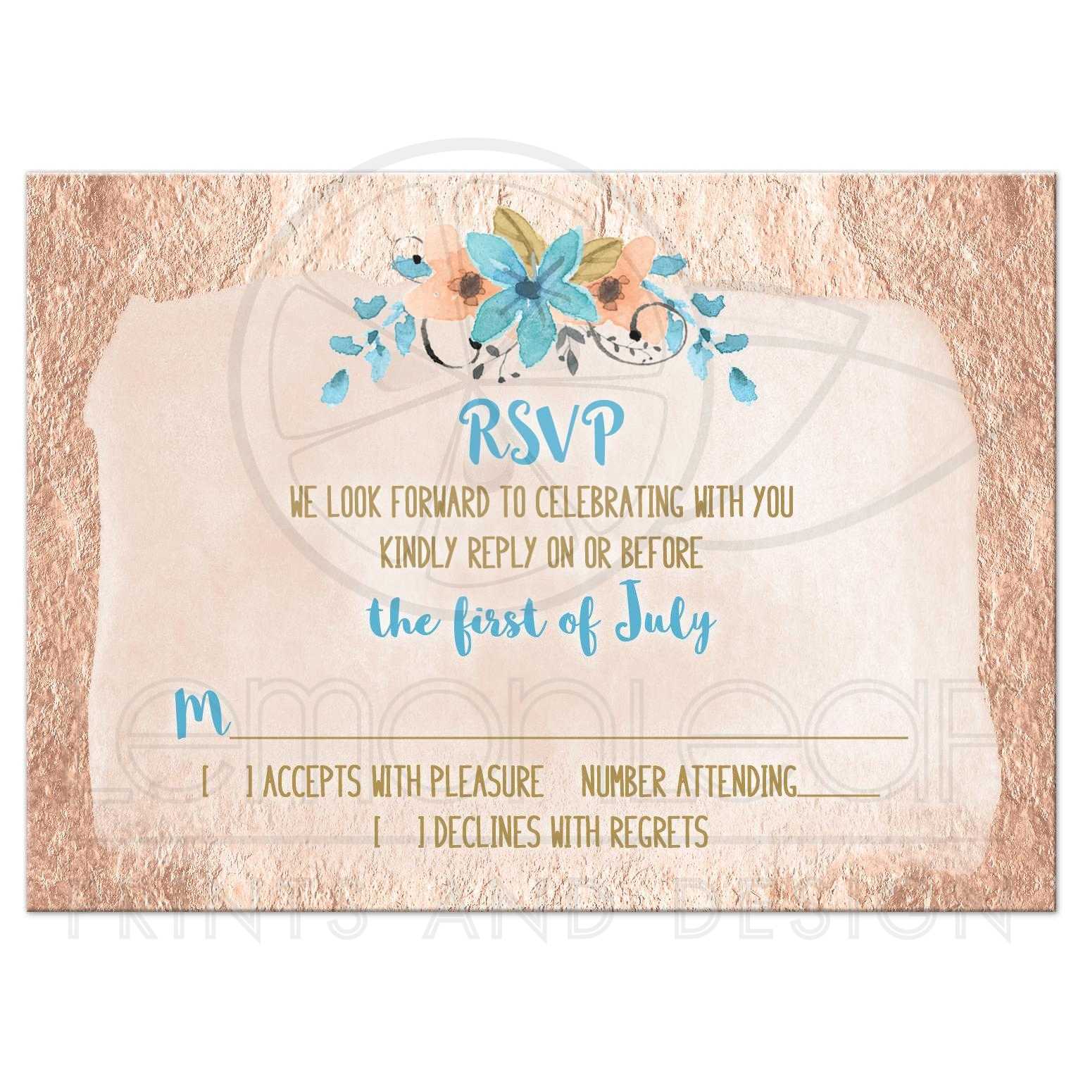 1538x1538 Rose Gold And Blue Watercolor Floral Wedding Rsvp Reply Card