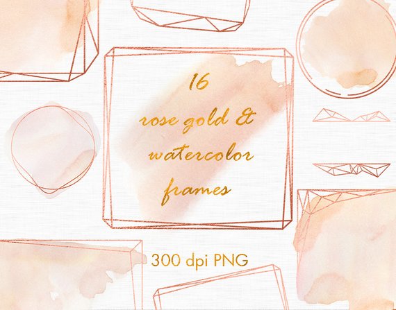 570x447 Rose Gold Watercolor Frames Rose Gold Overlays Watercolor Etsy
