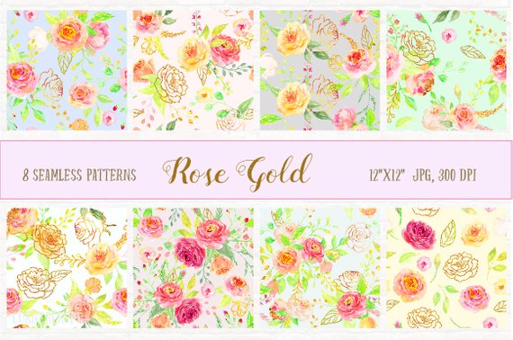 570x378 Watercolor Digital Paper Rose Gold Watercolor Background Etsy