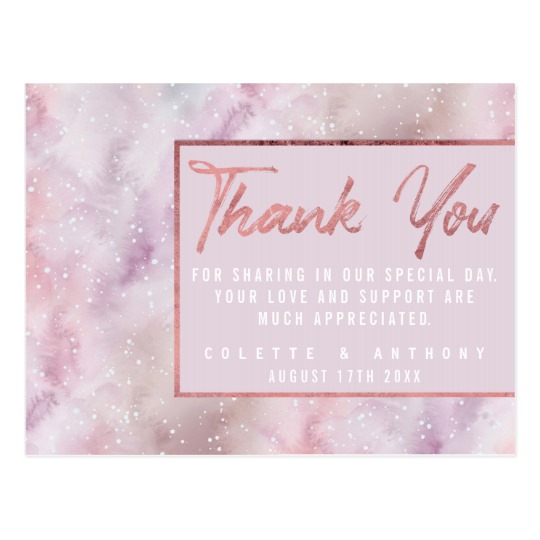 540x540 Pink Lilac Rose Gold Watercolor Thank You Postcard