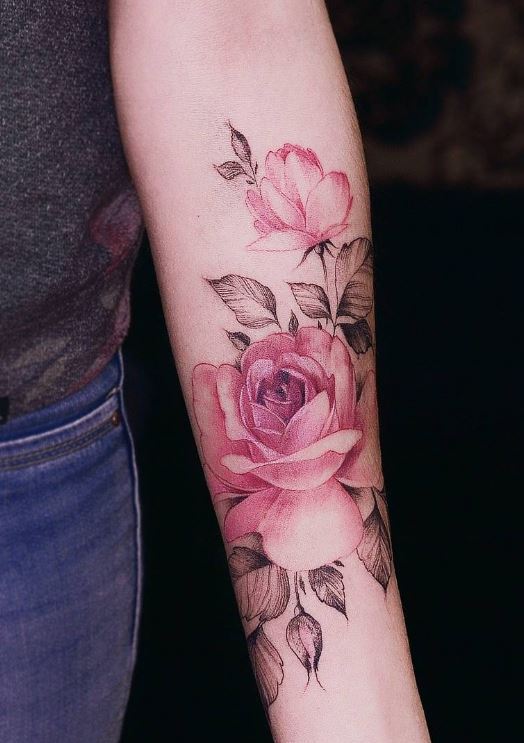 524x743 Watercolor Pink Rose Tattoo