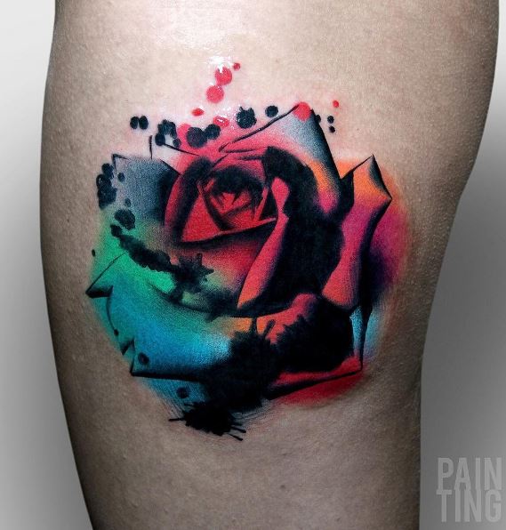 569x596 Watercolor Rose Tattoo