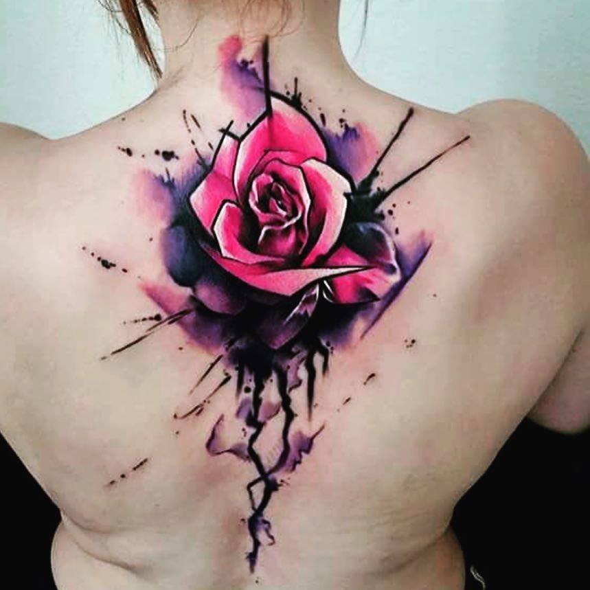 859x859 Watercolor Rose Tattoo On Upper Back By Uncl Paul