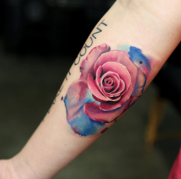 595x590 Pink Watercolor Rose Tattoo