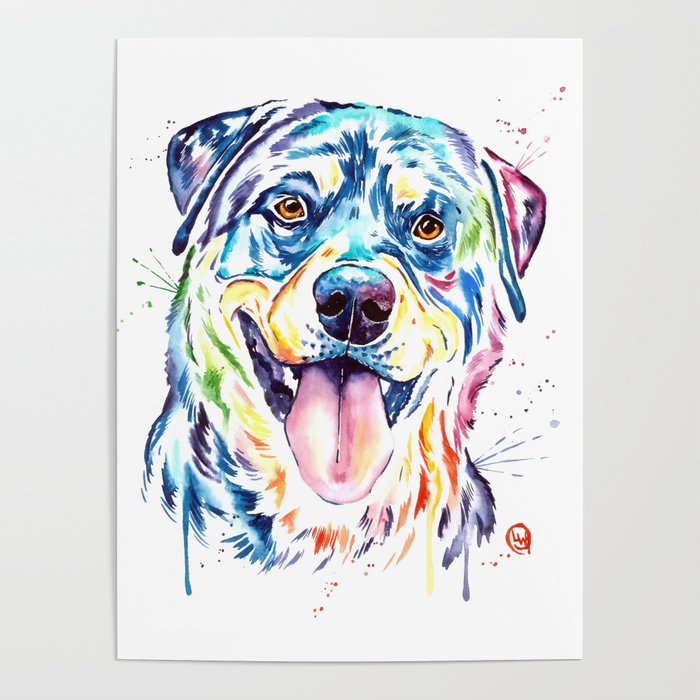700x700 Rottweiler Pet Portrait Colourful Watercolor Painting Poster By