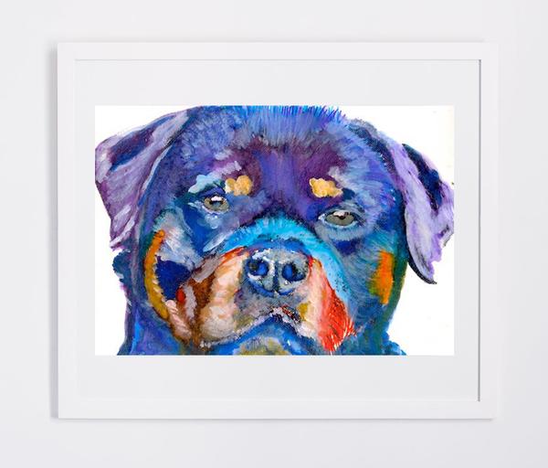600x512 Rottweiler Dog Art Print Colorful Watercolor Painting, Canine