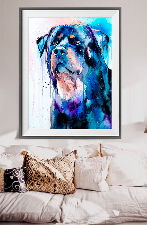 500x763 Rottweiler Watercolor Painting Print