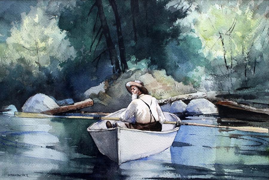 900x603 Man In A Row Boat Painting By Michael Spakowsky
