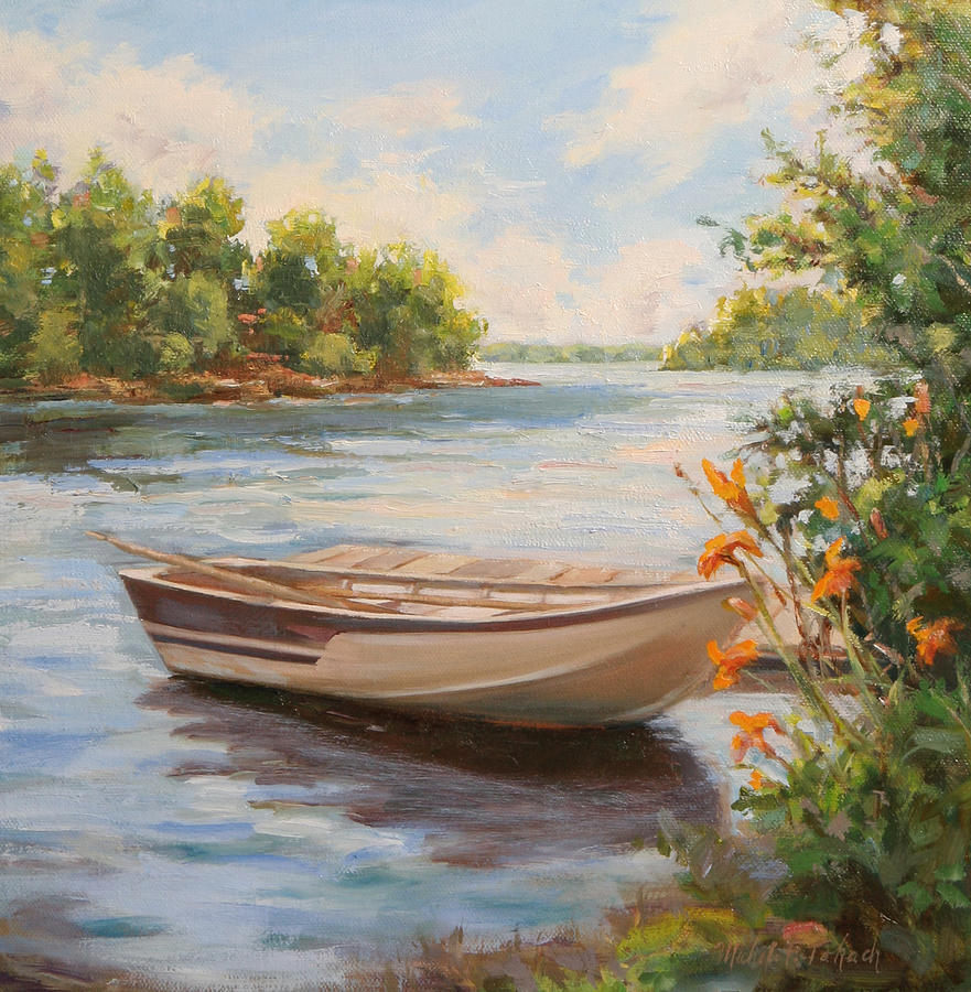 881x900 Rowboat Docked At The Lake Painting By Michele Tokach