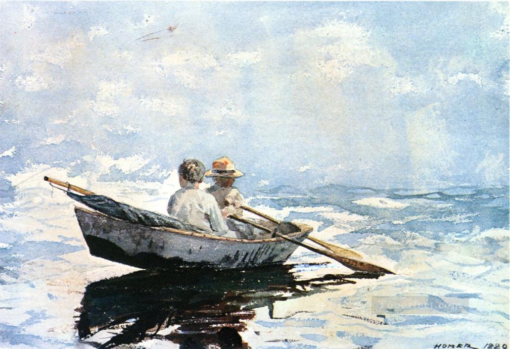 1009x691 Rowboat Winslow Homer Watercolor Painting In Oil For Sale