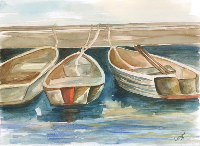 820x600 Three In A Row Rowboats Watercolor Painting Lauren Maurer