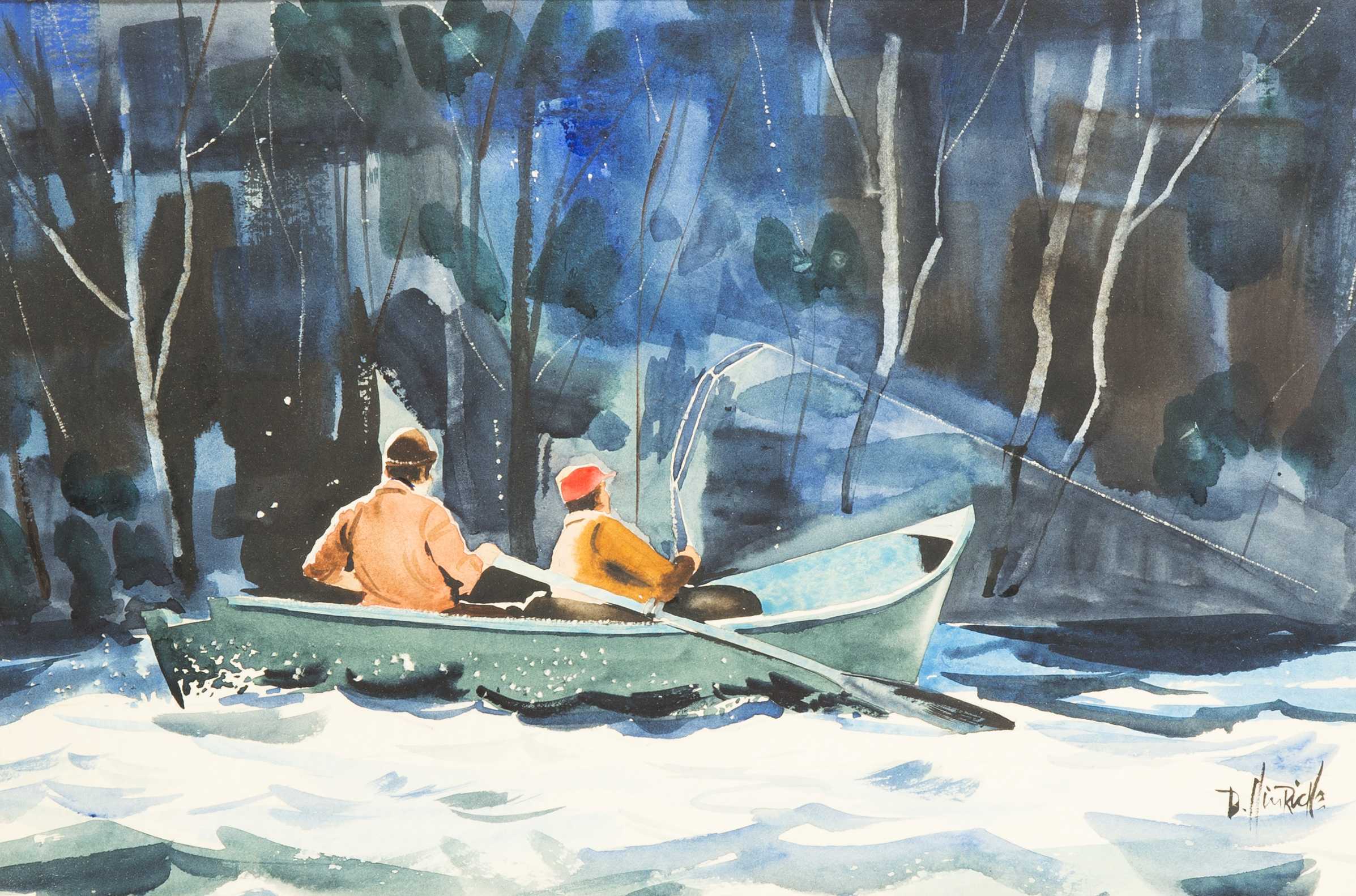 2394x1582 Watercolor Painting Of 2 Men In A Rowboat Fly Fishing
