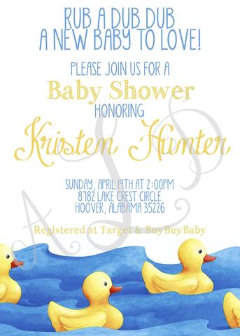343x480 Rubber Ducky Watercolor Baby Shower Invitation Allie Logan Designs