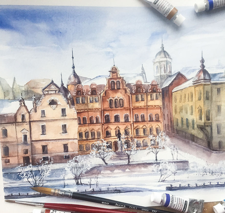 880x833 I Paint Architectural Landscapes Of Russian Cities Using