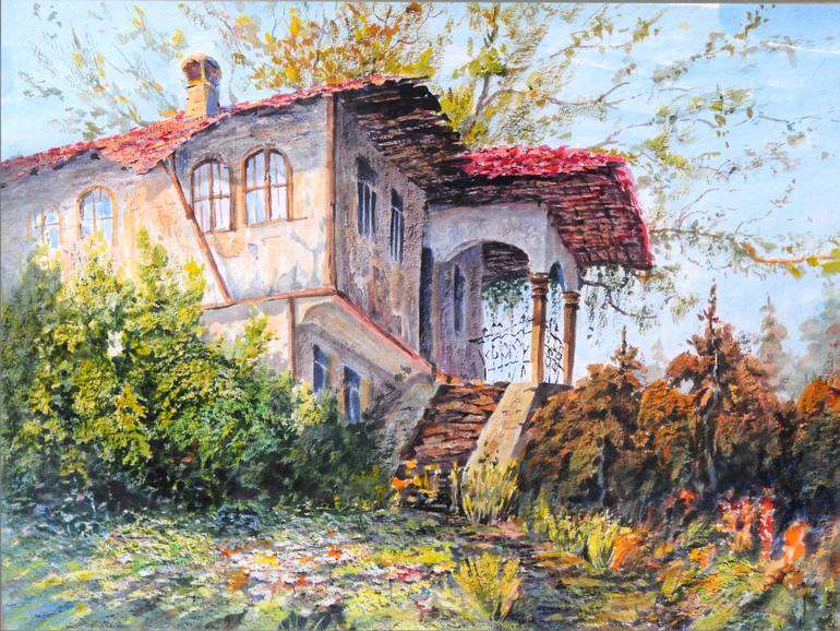 770x578 Original Ukrainian Russian Watercolors Home In A Village