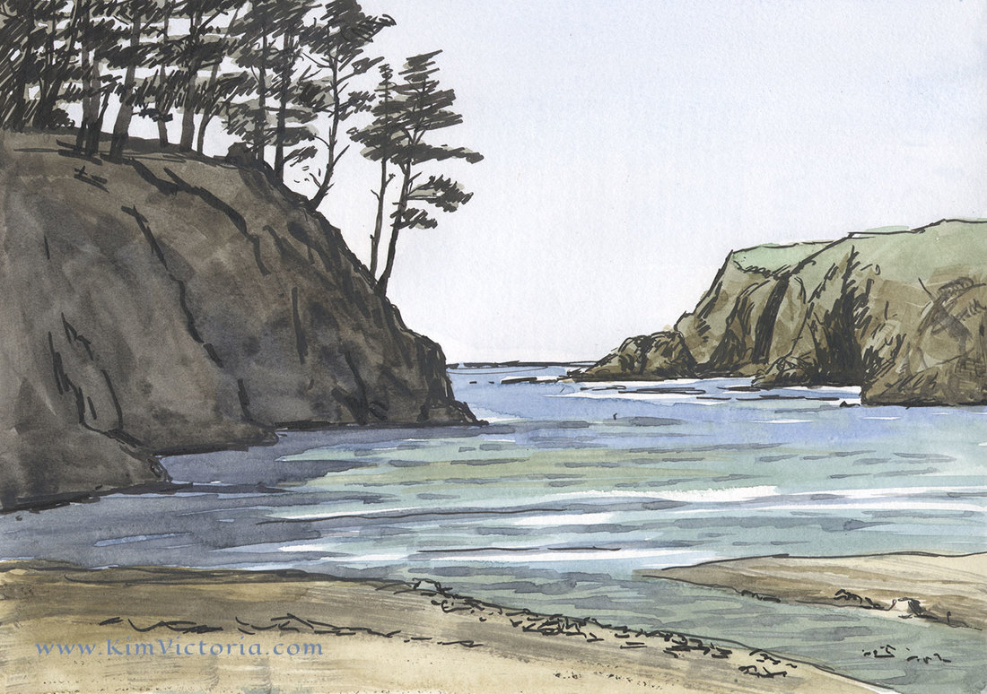 1100x774 Russian Gulch Beach Watercolor Painting