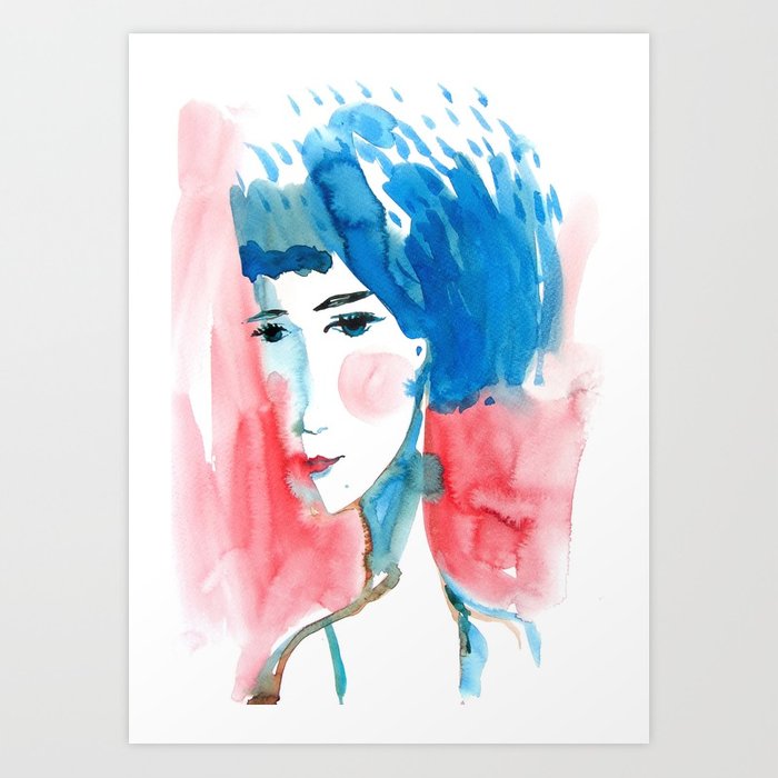 700x700 Watercolor Portrait. Sad Girl Art Print By Go Alexxa Go Society6