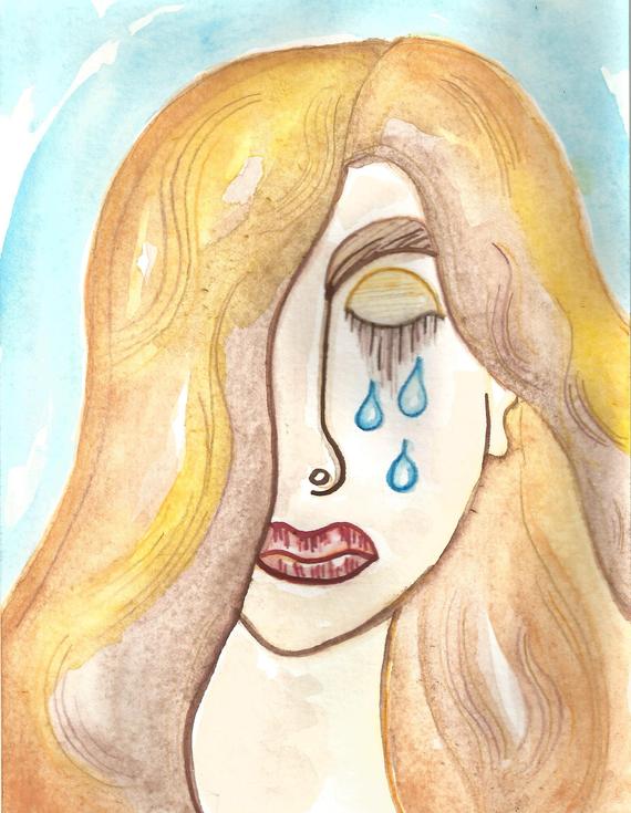 570x735 Sadness Art Painting Unhappy Woman Sad Depression Crying Tears Etsy