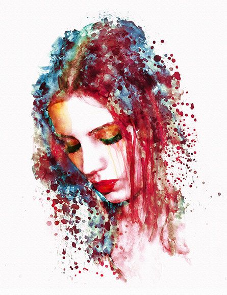 445x576 Sad Woman Instant Download Watercolor Painting Wall Art Girl