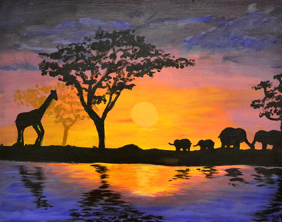 900x711 Safari Painting By Yekaterina Vikhrev