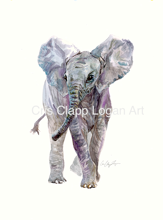 640x864 Baby Elephant Original Safari Watercolor