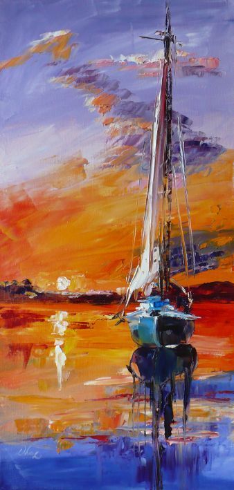 338x709 Sailboat Paintings Impressionism Canvas Oil Boat Marine Seascape