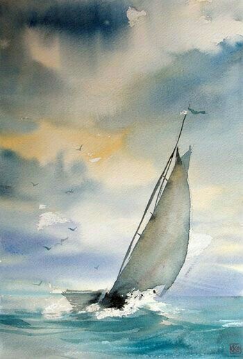 350x517 Sailboat In Watercolor Painting And Other 2d Art