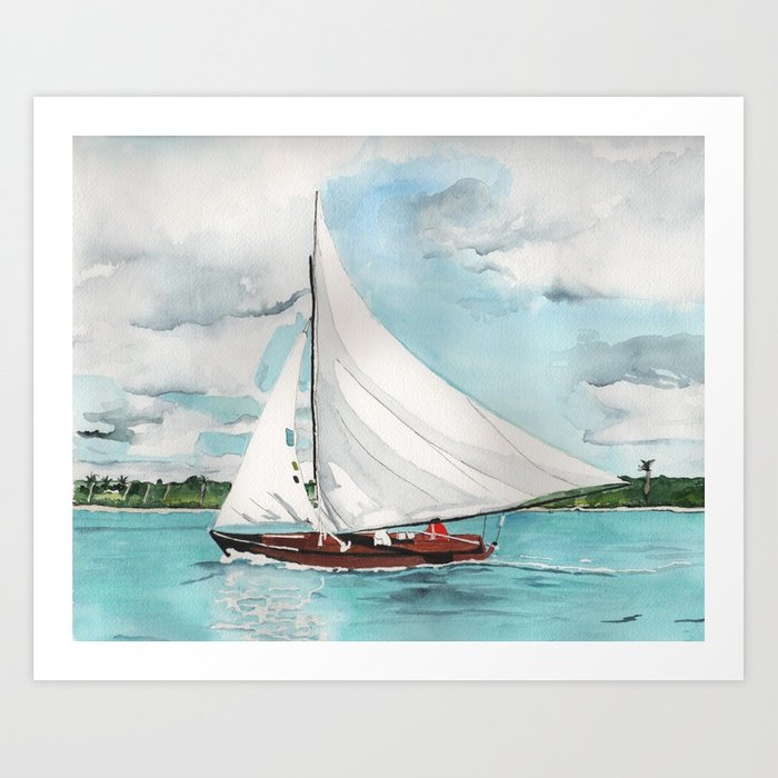 700x700 Sail Away Watercolor Painting Of Sailboat On Turquoise Waters Art