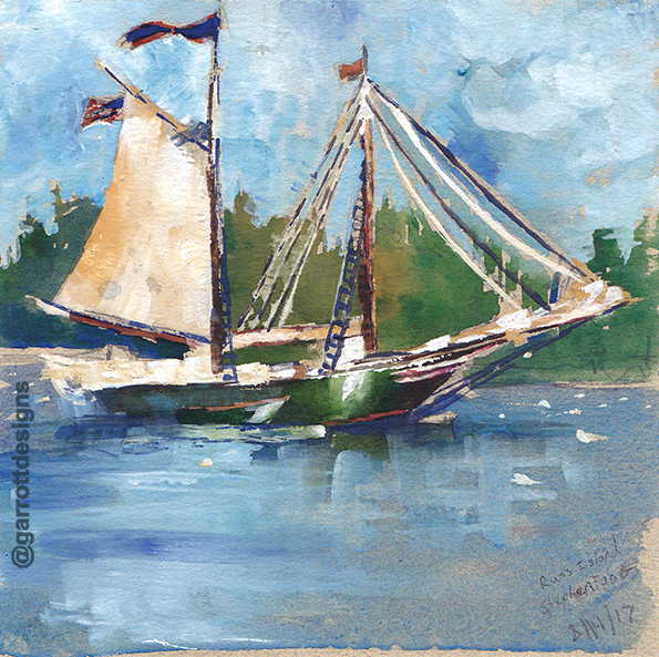 595x593 Schooner Stephen Taber Sailboat Watercolor Art