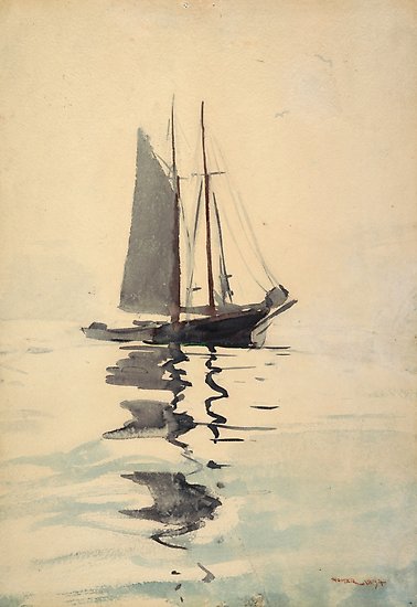 378x550 Vintage Schooner Sailboat Watercolor Painting (1894) Posters By
