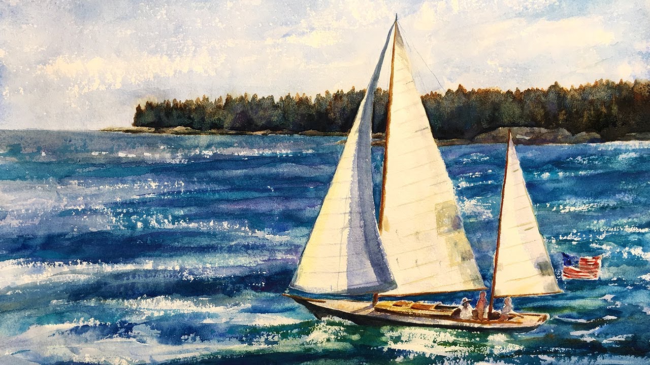 1280x720 Watercolor Painting Tutorial, Sailboat With Flag 4k