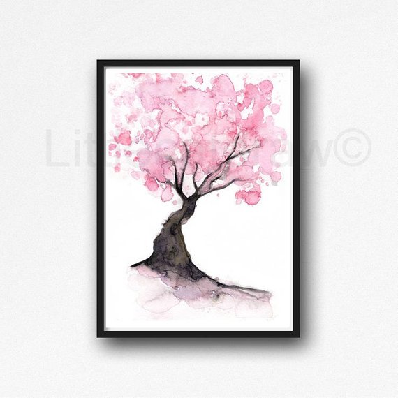 570x570 Cherry Blossom Tree Watercolor Painting Print Bedroom Wall Etsy