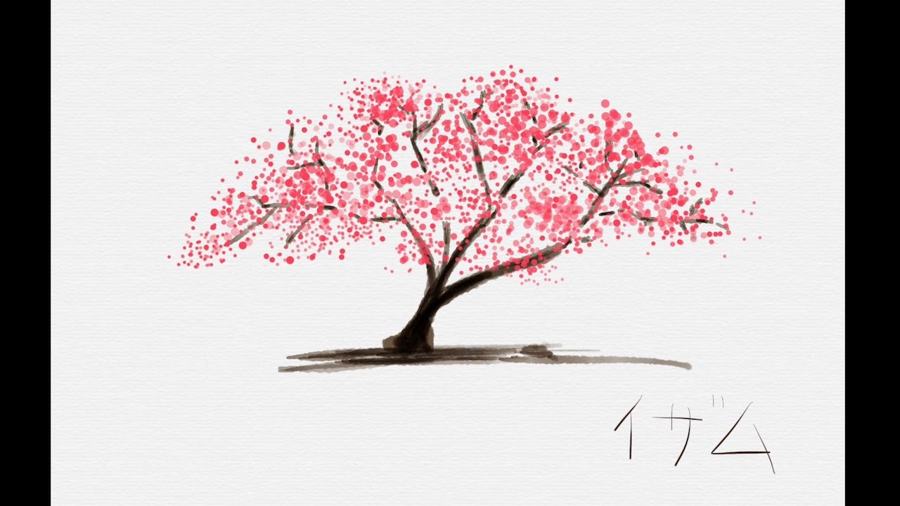 1280x720 Sketches Of Cherry Blossom Trees Watercolor Digital Painting Of