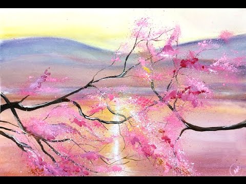 480x360 Watercolor Cherry Blossom Trees Painting Demonstration