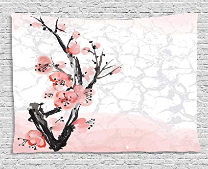425x345 Ambesonne Floral Tapestry By, Japanese Cherry Blossom