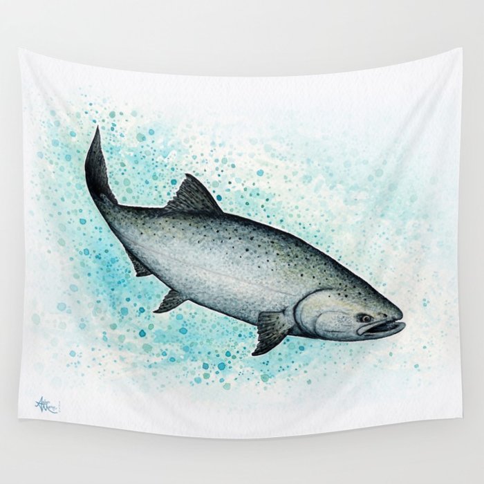 700x700 Salmon Splash By Amber Marine ~ Watercolor Painting (Copyright