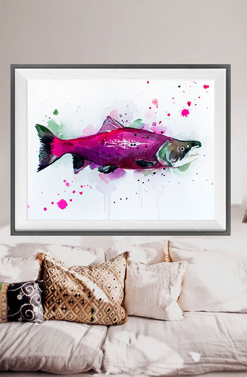 500x763 Sockeye Salmon Watercolor Painting Print