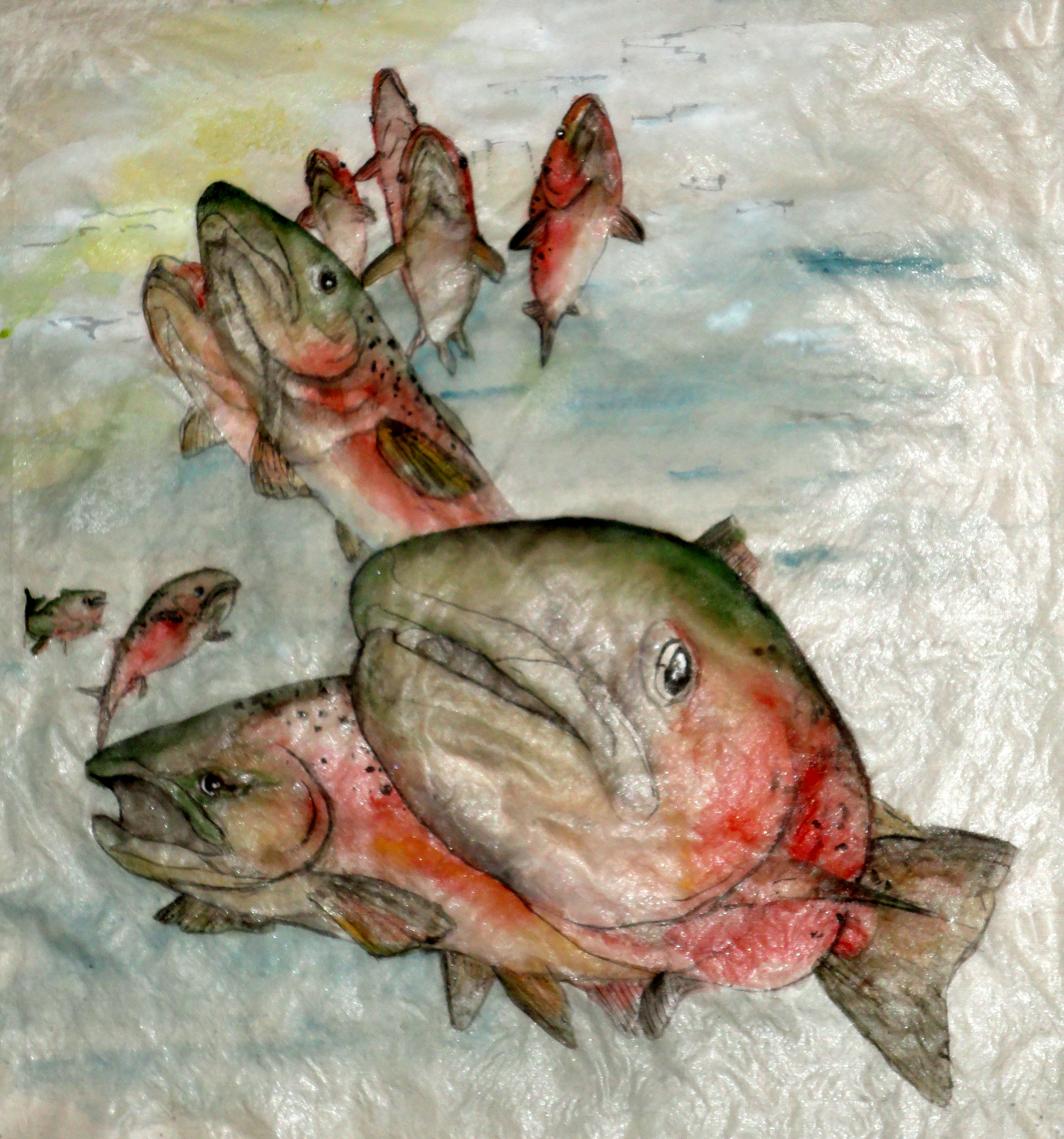 1895x2029 Debbi Chan Artwork Salmon Swim Original Watercolor Fish Art