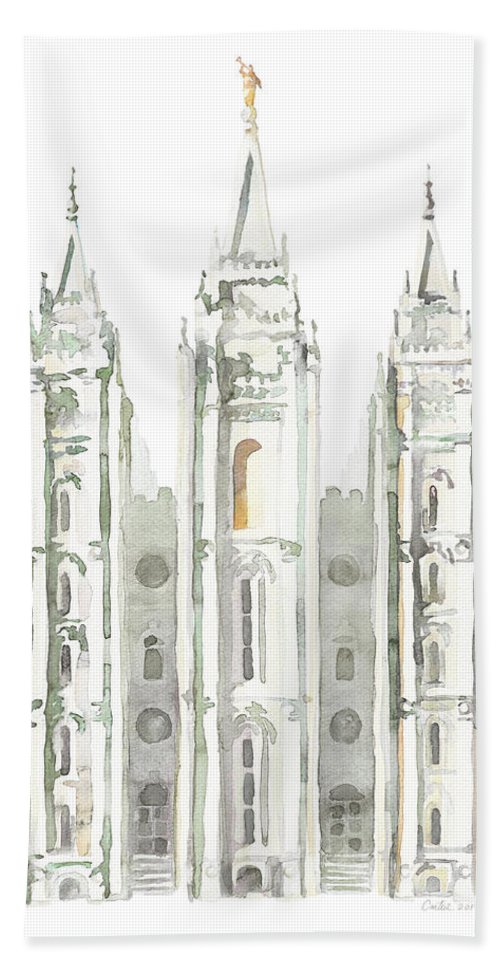 500x967 Salt Lake City Temple Watercolor, Gray Bath Towel For Sale By