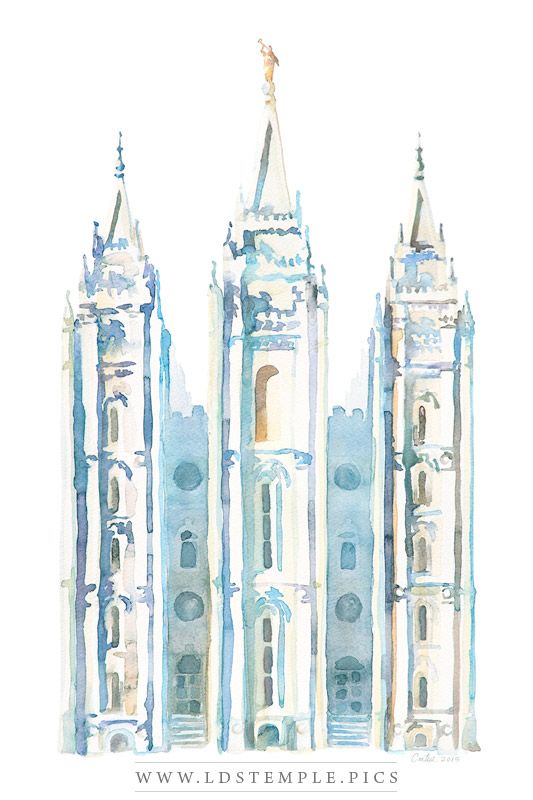 533x800 Salt Lake Temple Watercolor Painting Blue