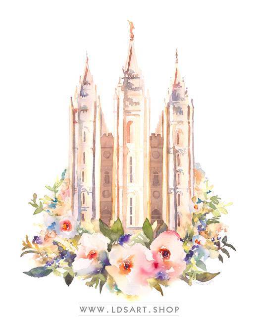521x650 Salt Lake Temple Watercolor Painting Floral Lds Art Shop