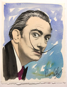 233x300 Salvador Dali, Original Portrait, Unique Watercolor , On Arches